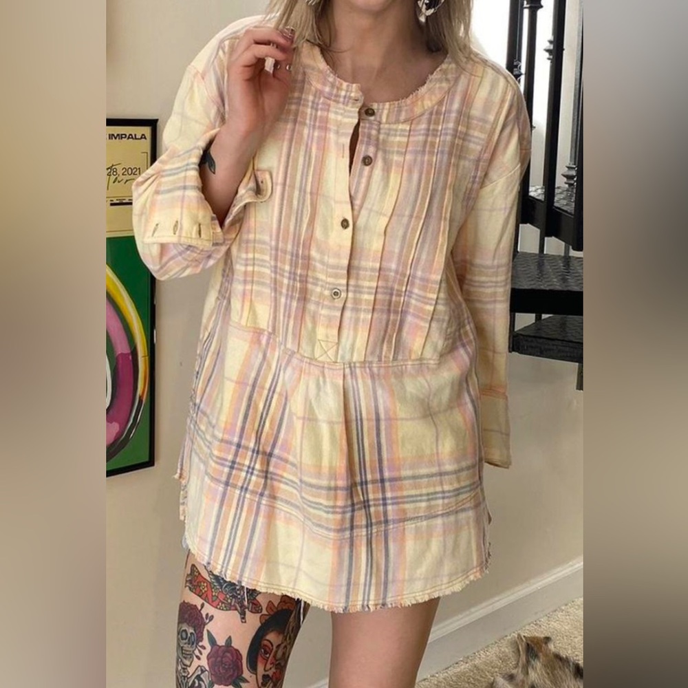 Free people BNWT flannel plaid tunic with pockets